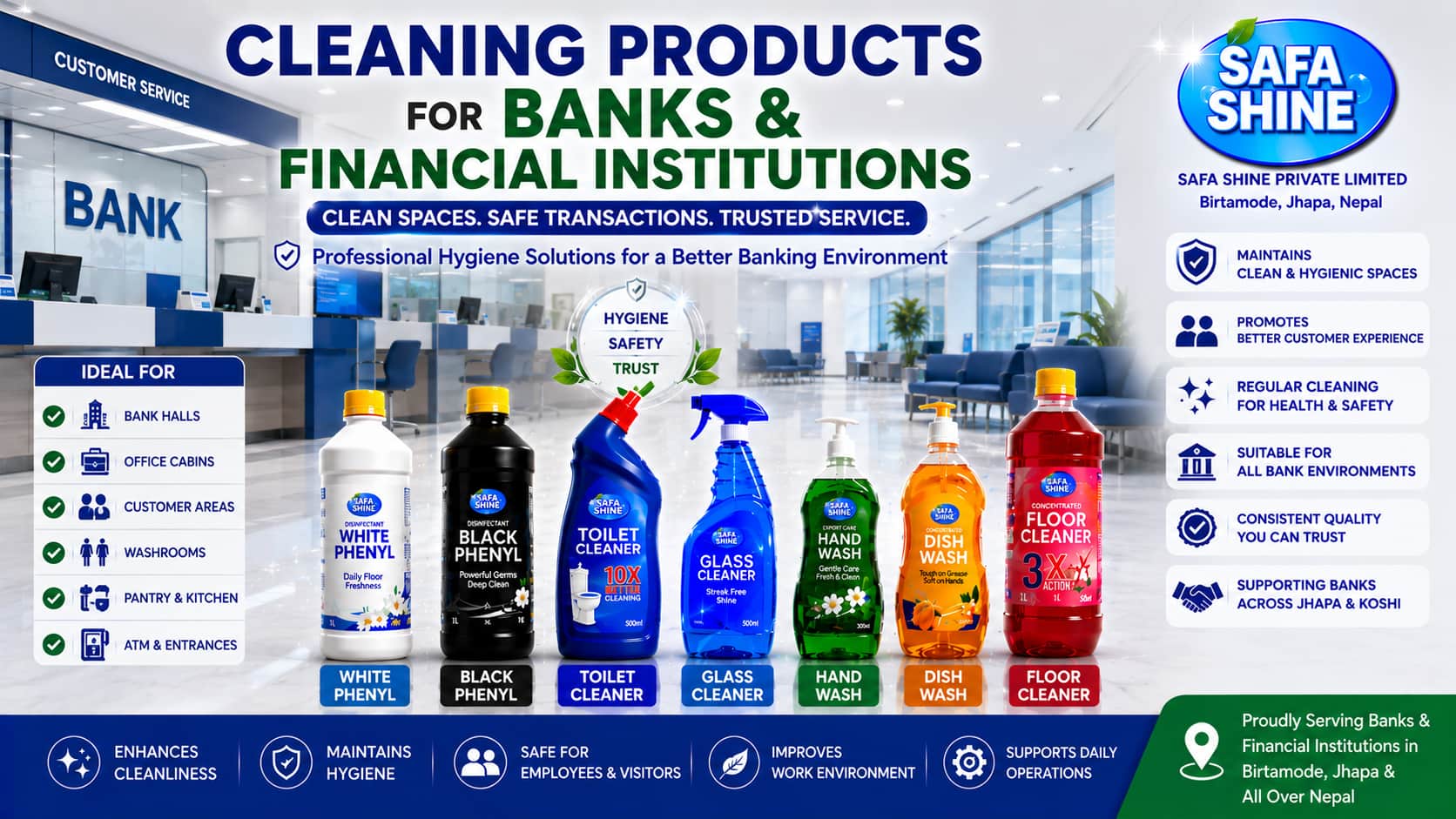  Cleaning Products for Banks and Financial Institutions | Safa Shine Birtamode