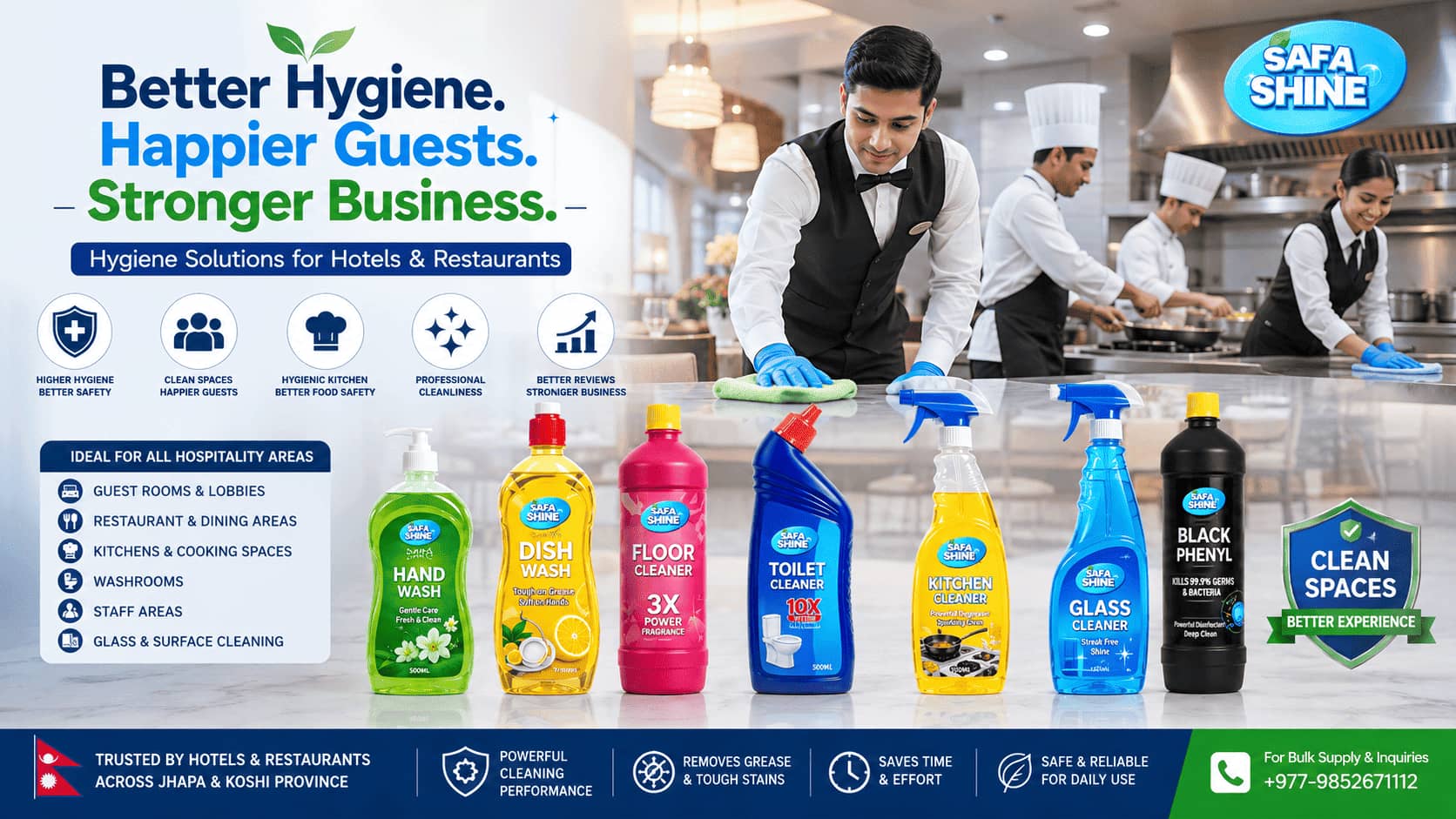 Hotel & Restaurant Cleaning Products in Nepal | Complete Hygiene Solutions by Safa Shine