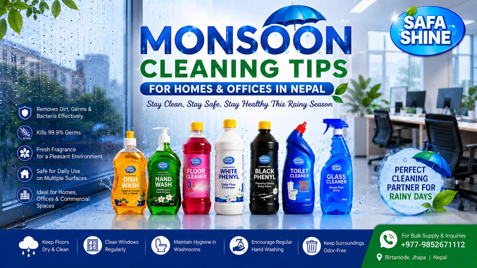 Monsoon Cleaning Tips for Homes and Offices in Nepal | Safa Shine Birtamode